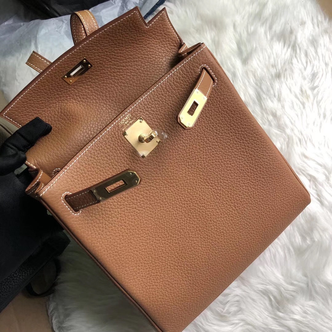 에르메스 켈리 아도 백팩 골드 브라운 금장